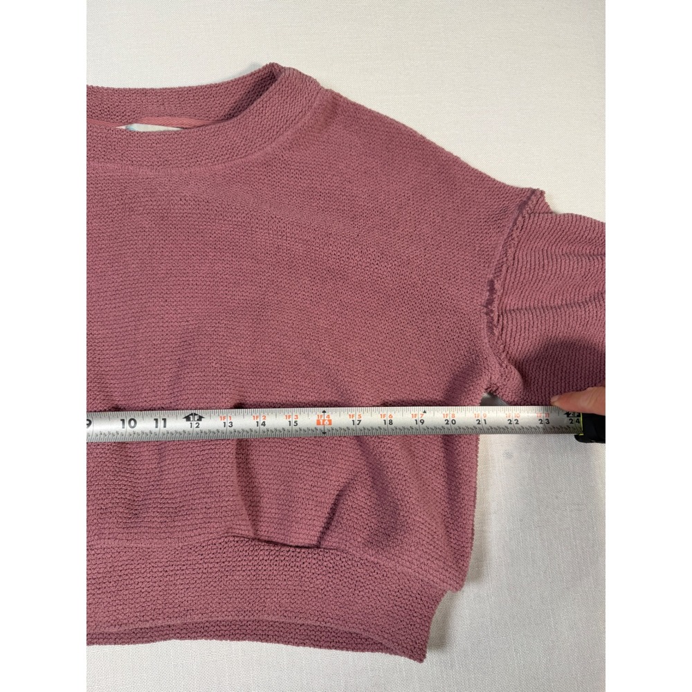 Free People Beach XS Mauve Textured Waffle Knit Crop Balloon Sleeve Sweatshirt - Picture 7 of 8